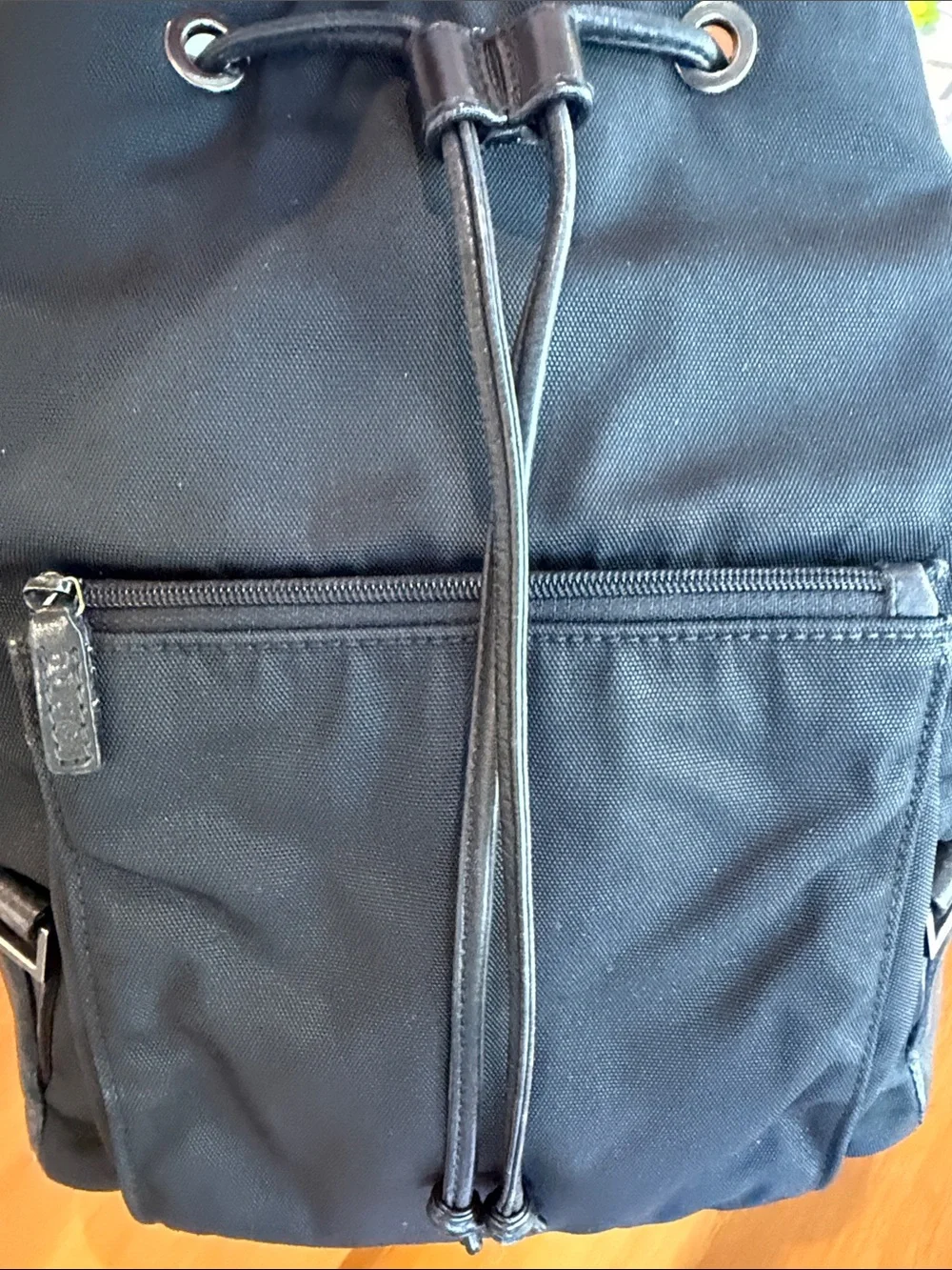 Vintage Gucci Black Nylon Leather Drawstring Backpack